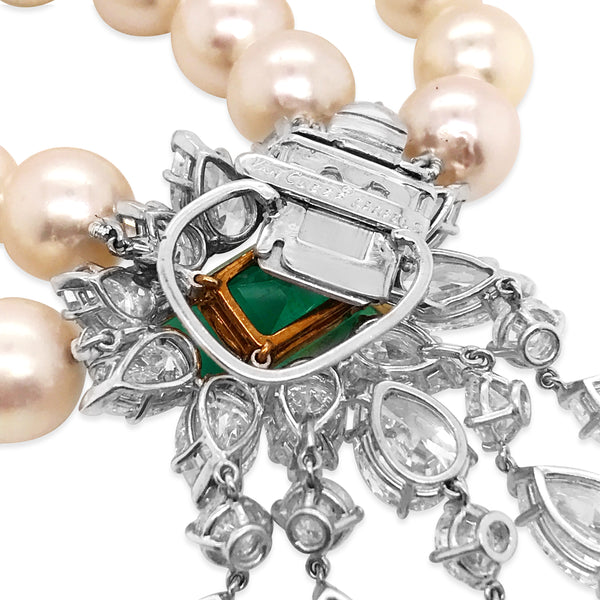 Van Cleef & Arpels, Cultured Pearl Emerald and Diamond Necklace - Lueur Jewelry