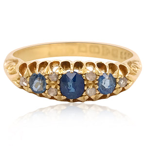 Antique Sapphire Diamond Ring - Lueur Jewelry