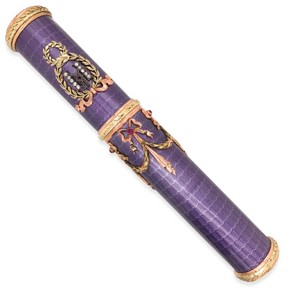 Faberge, Gold Cigar Box with Purple Guilloche - Lueur Jewelry