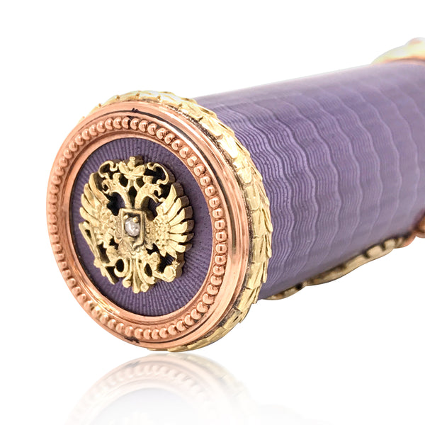 Faberge, Gold Cigar Box with Purple Guilloche - Lueur Jewelry