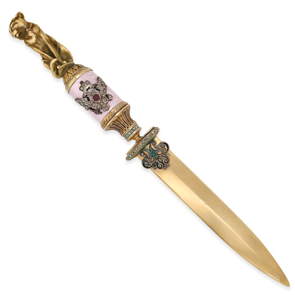 Faberge, Gold Letter Opener with a Cat - Lueur Jewelry
