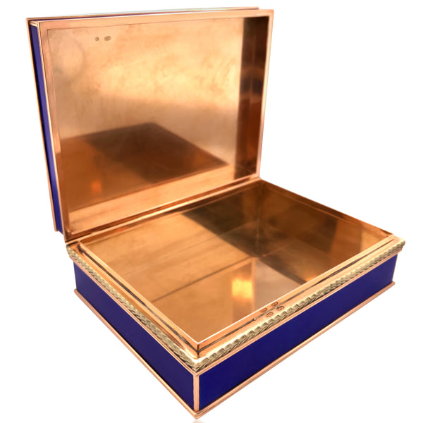 Faberge, Gold Diamond Cigarette Case with Blue Guilloche - Lueur Jewelry