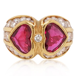 Bvlgari, Two Heart-shaped Ruby Diamond Ring - Lueur Jewelry