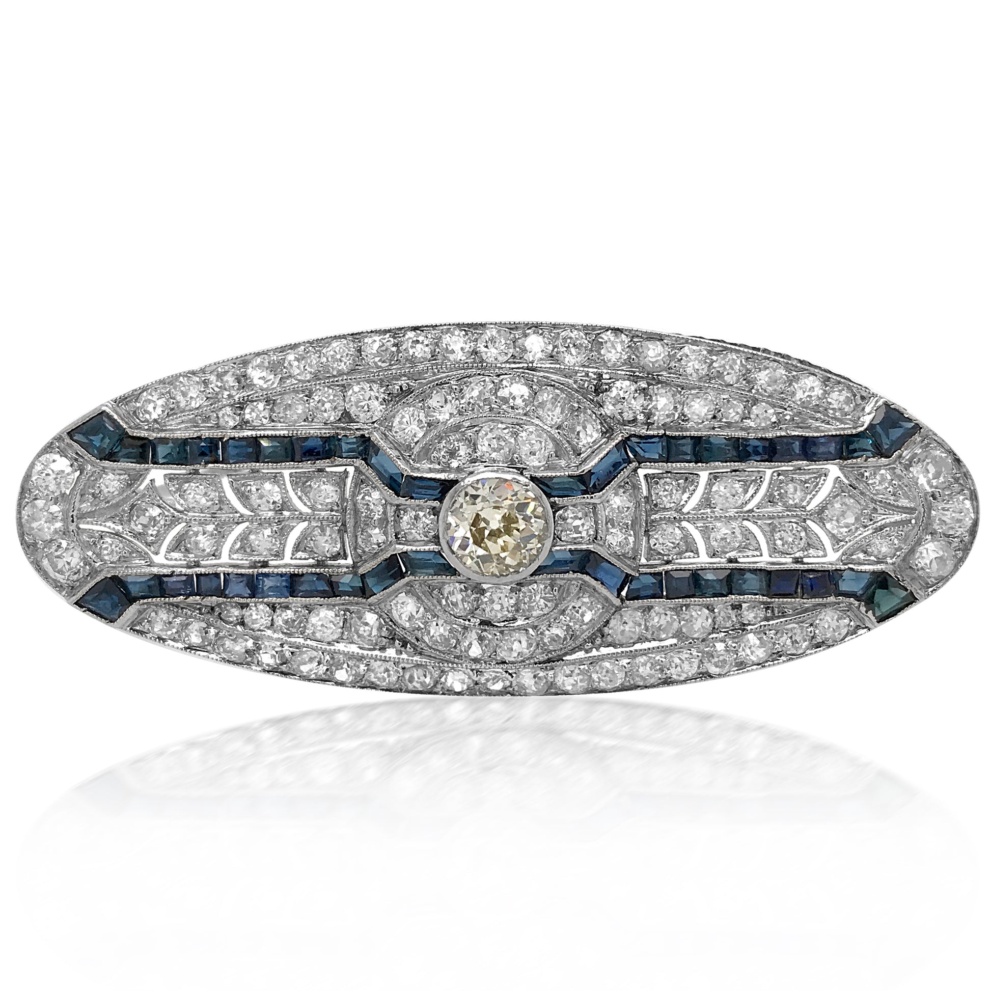 Diamond Sapphire Oval-shaped Brooch - Lueur Jewelry
