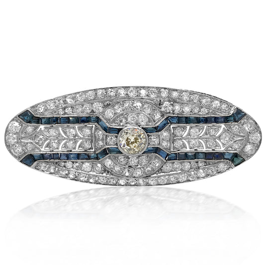Diamond Sapphire Oval-shaped Brooch - Lueur Jewelry