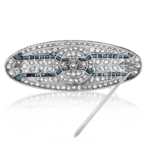Diamond Sapphire Oval-shaped Brooch - Lueur Jewelry