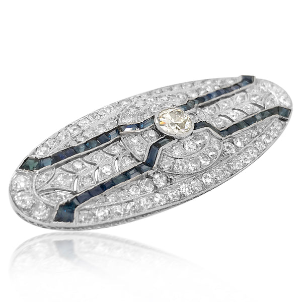 Diamond Sapphire Oval-shaped Brooch - Lueur Jewelry