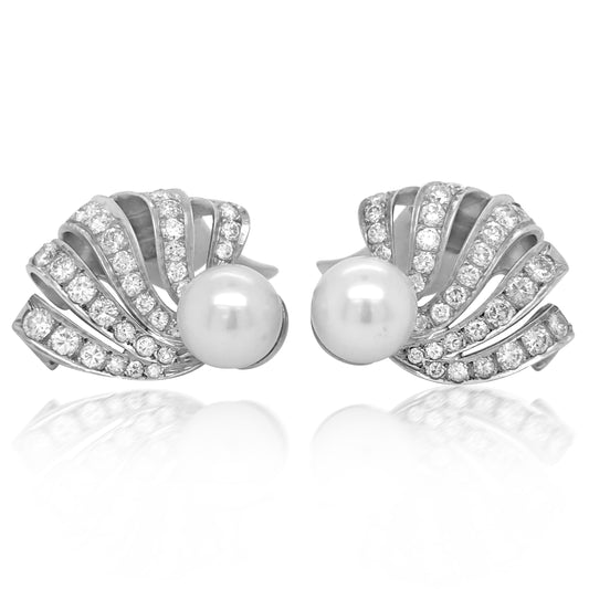 Diamond Pearl Earrings - Lueur Jewelry