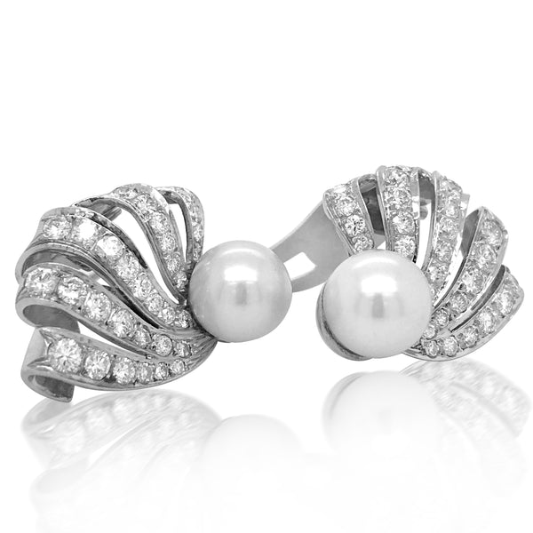 Diamond Pearl Earrings - Lueur Jewelry
