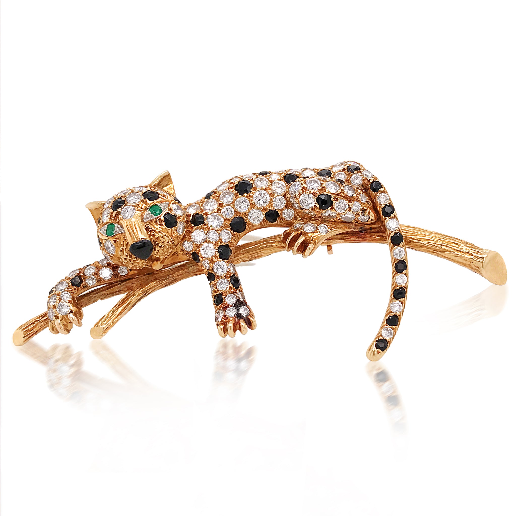 Van Cleef & Arpels, Diamond Gold Panther-on-branch Brooch - Lueur Jewelry