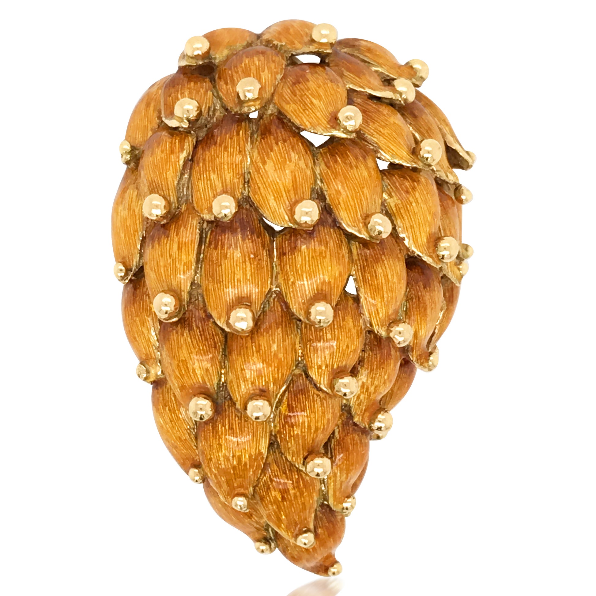 Tiffany, 18K Gold Enamel Leaf Brooch - Lueur Jewelry