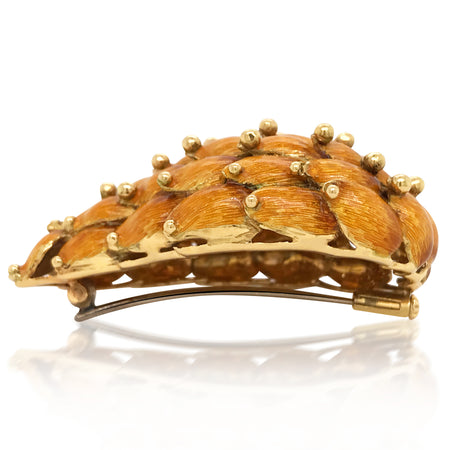Tiffany, 18K Gold Enamel Leaf Brooch - Lueur Jewelry