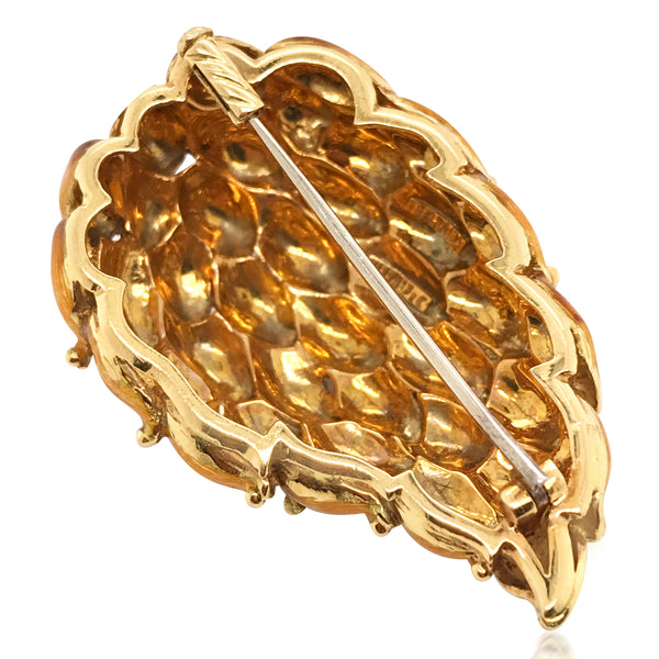 Tiffany, 18K Gold Enamel Leaf Brooch - Lueur Jewelry