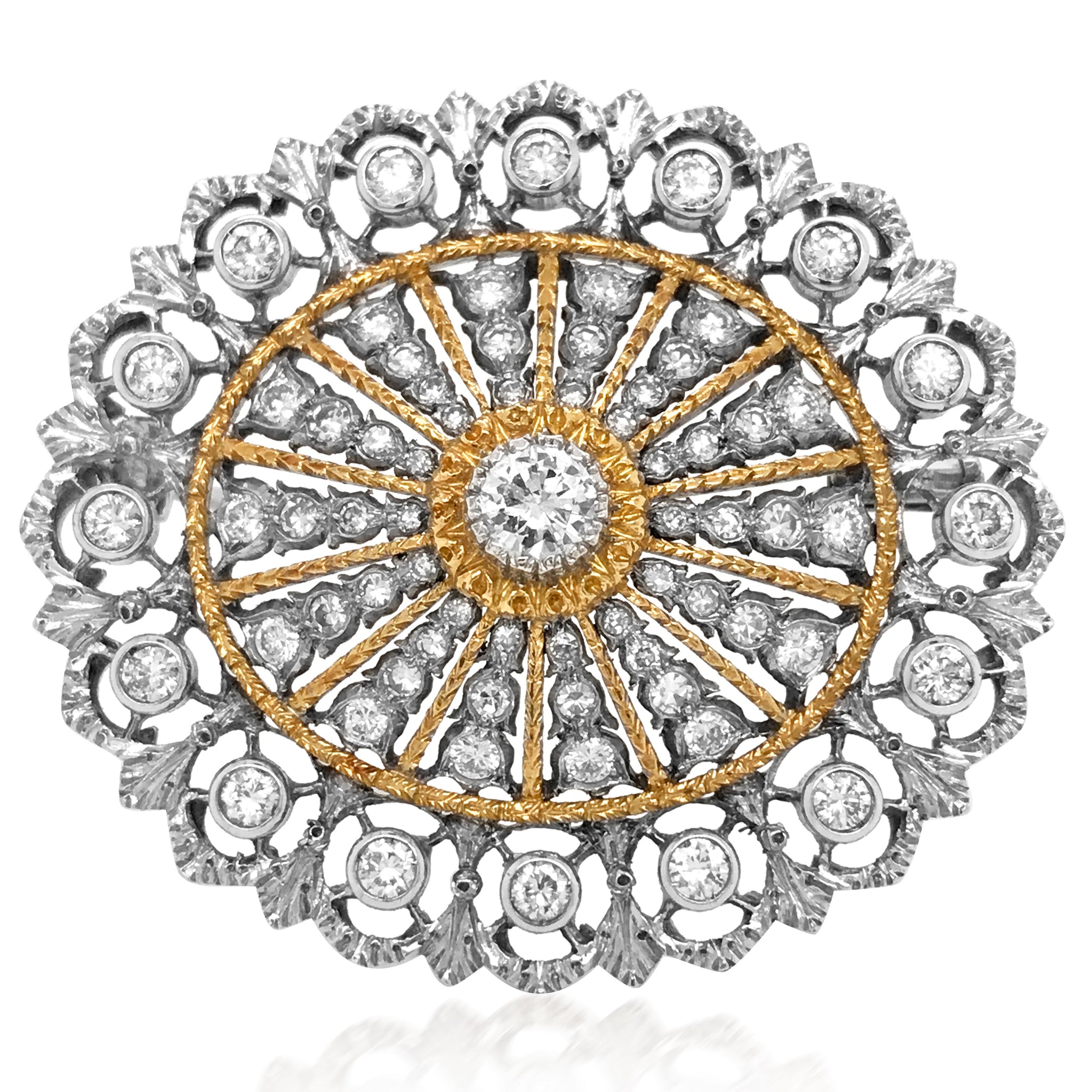 Mario Buccellati, Two-Color Gold and Diamond Brooch - Lueur Jewelry