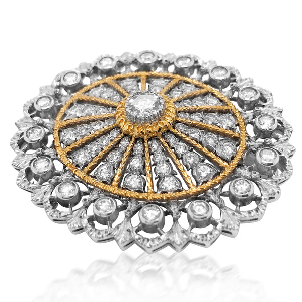 Mario Buccellati, Two-Color Gold and Diamond Brooch - Lueur Jewelry