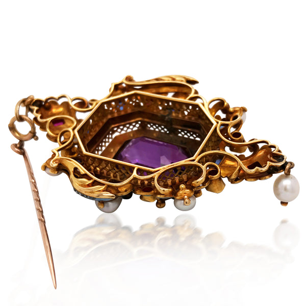 Antique Multigem Pendant Brooch - Lueur Jewelry