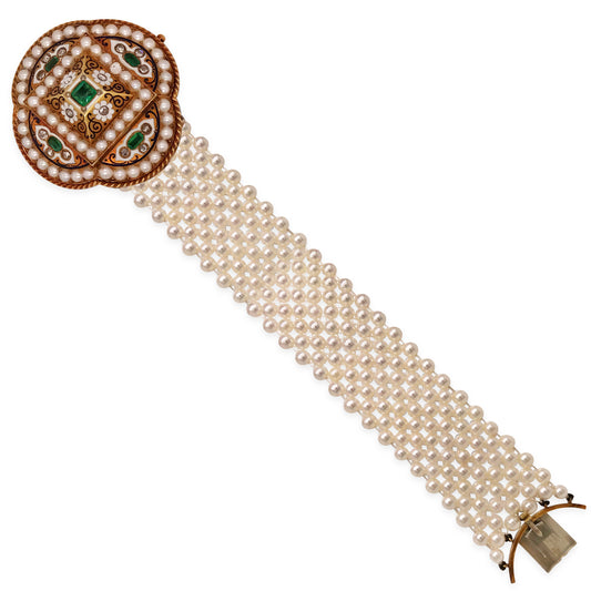 18K Gold Emerald Pearl and Diamond Bracelet - Lueur Jewelry