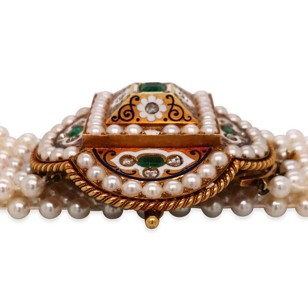 18K Gold Emerald Pearl and Diamond Bracelet - Lueur Jewelry