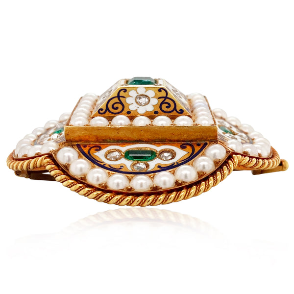 18K Gold Emerald Pearl and Diamond Bracelet