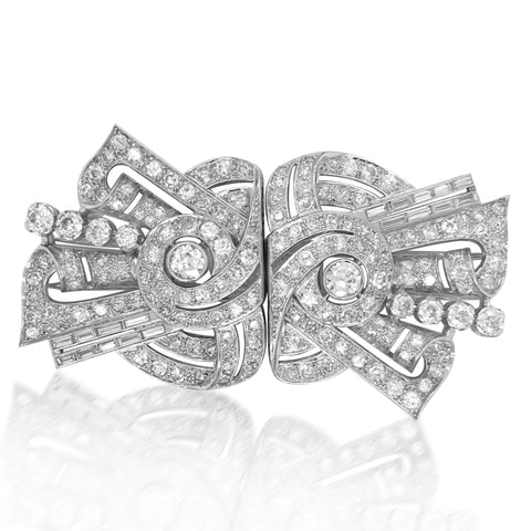 Pair of Diamond Clip Brooches - Lueur Jewelry
