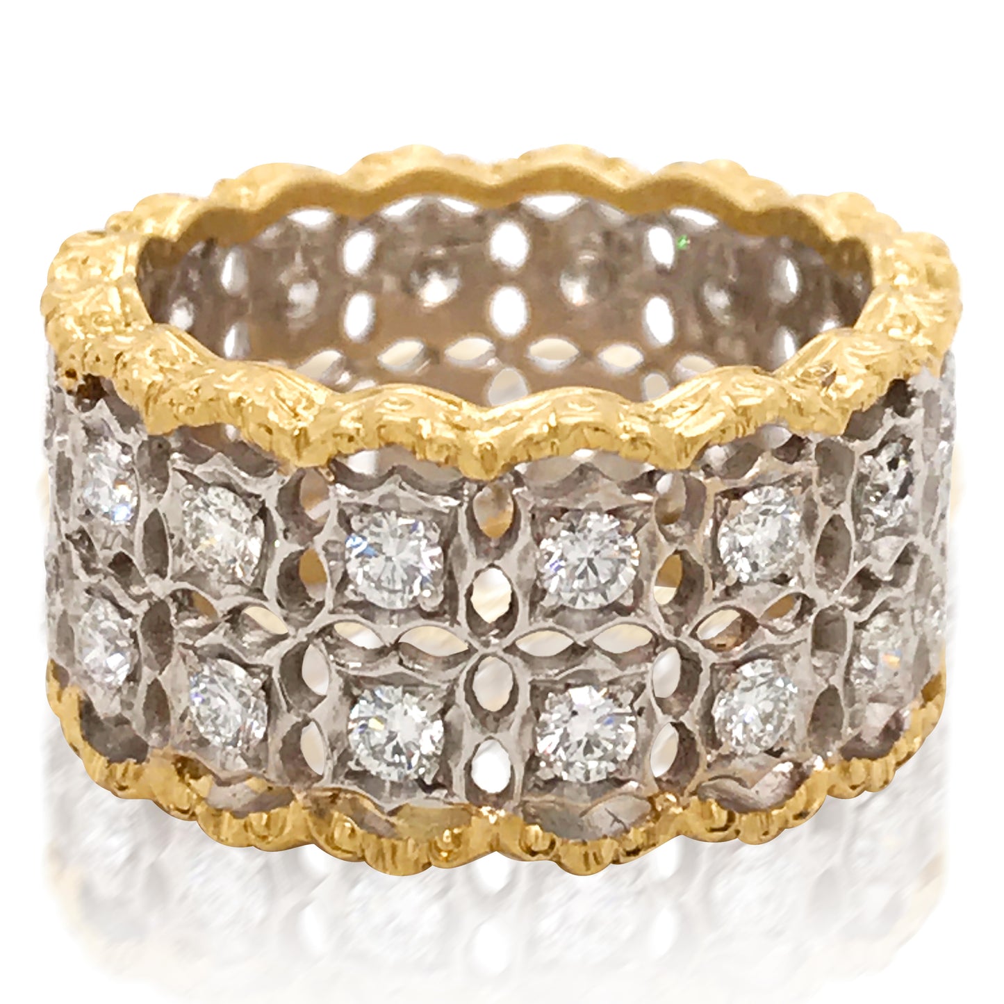 Buccellati, Openwork Gold Diamond Ring - Lueur Jewelry