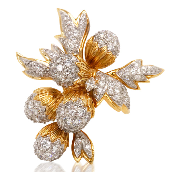 Tiffany Schlumberger, 18K Gold Diamond Flower Brooch - Lueur Jewelry