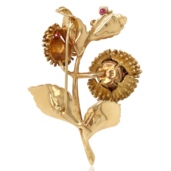 Tiffany, 18K Gold Ruby Diamond Chestnut Brooch - Lueur Jewelry