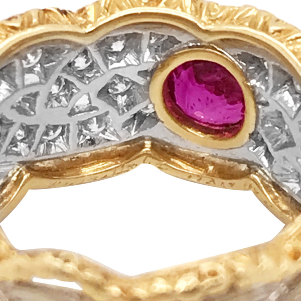 Buccellati, Platinum Gold Diamond Ring with Ruby - Lueur Jewelry