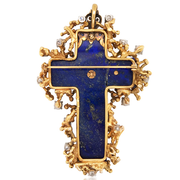 Lapis Lazuli Gold Enamel Cross Brooch - Lueur Jewelry