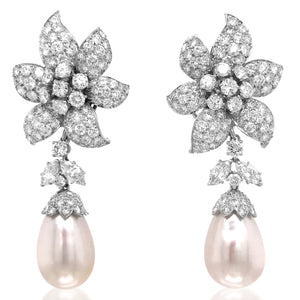 David Webb, Pearl Diamond Earrings - Lueur Jewelry