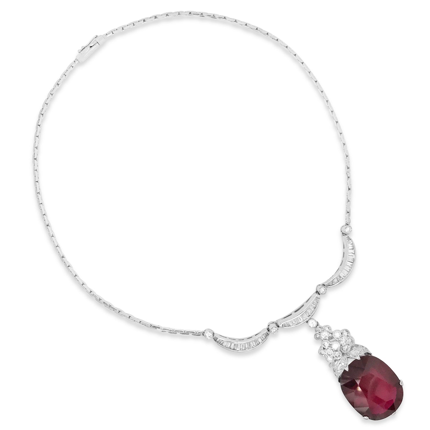 Diamond Necklace with Garnet Droplet - Lueur Jewelry