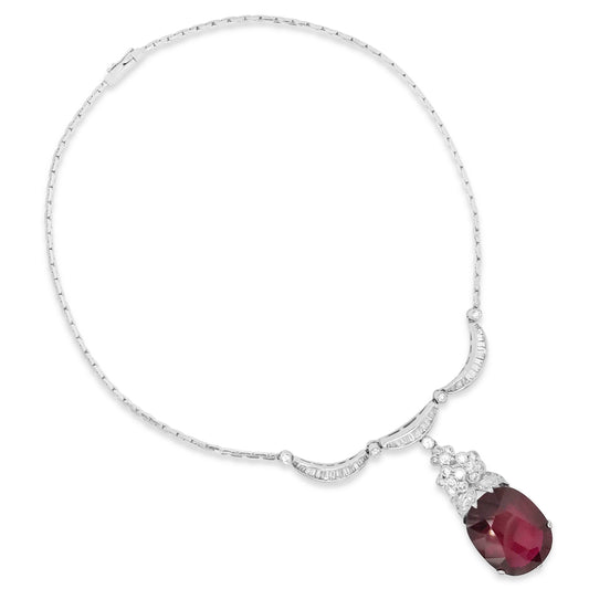 Diamond Necklace with Garnet Droplet - Lueur Jewelry