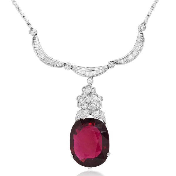 Diamond Necklace with Garnet Droplet - Lueur Jewelry