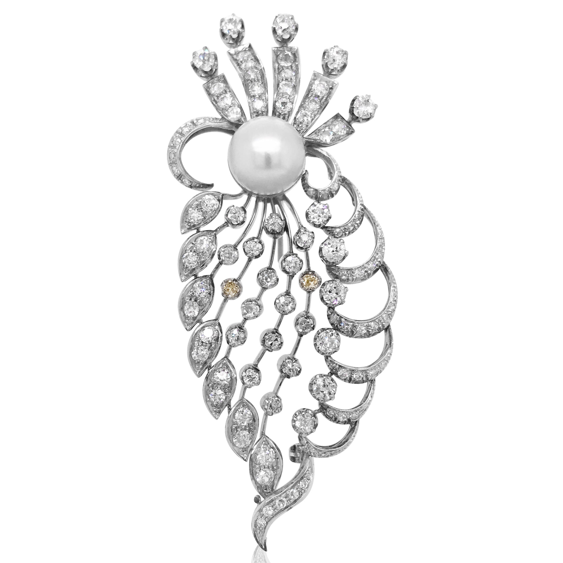 Diamond Pearl Brooch - Lueur Jewelry