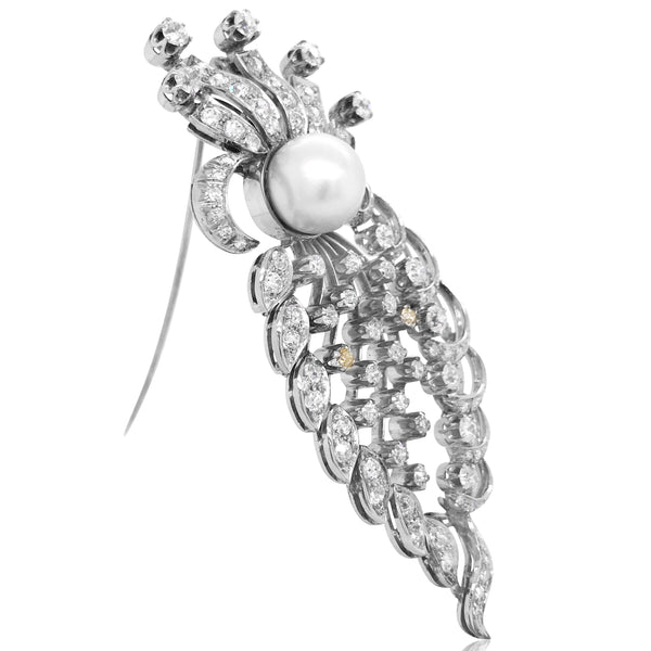 Diamond Pearl Brooch - Lueur Jewelry