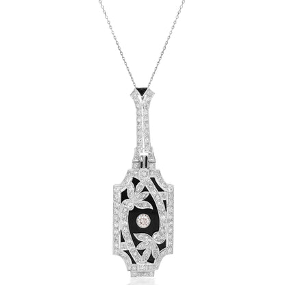 Diamond Onyx Pendant Necklace - Lueur Jewelry