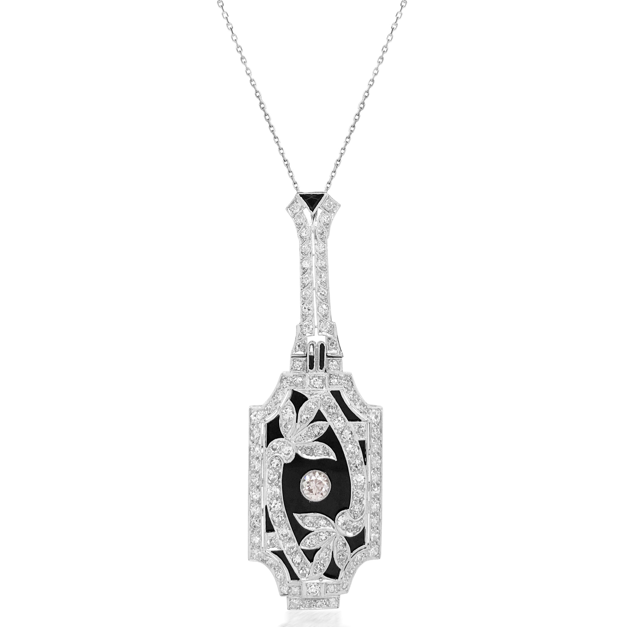 Diamond Onyx Pendant Necklace - Lueur Jewelry