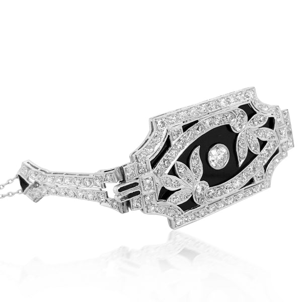 Diamond Onyx Pendant Necklace - Lueur Jewelry