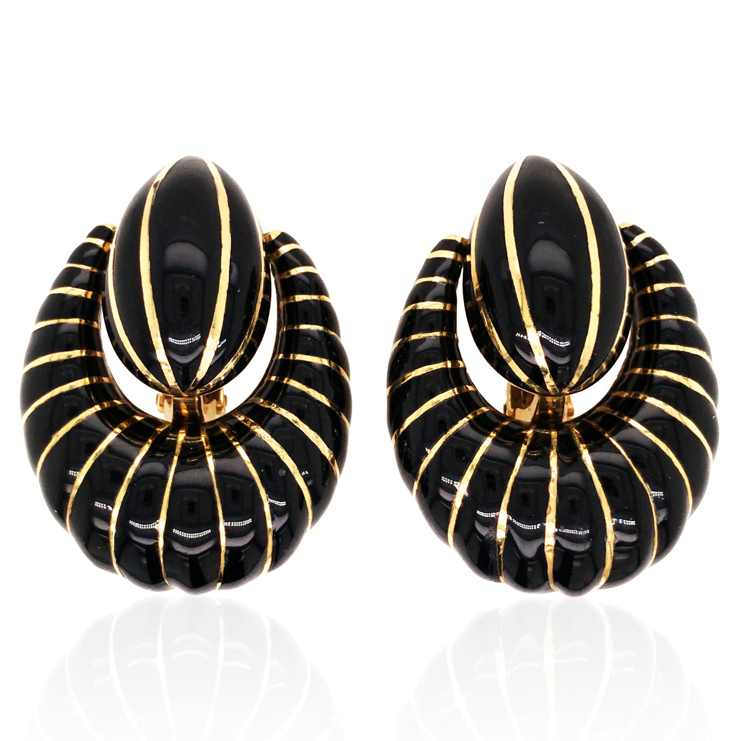 David Webb, 18K Gold Black Enamel Earrings