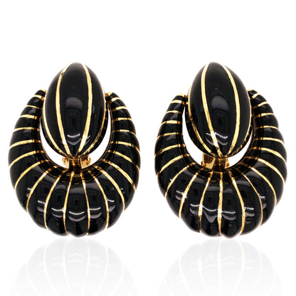 David Webb, 18K Gold Black Enamel Earrings