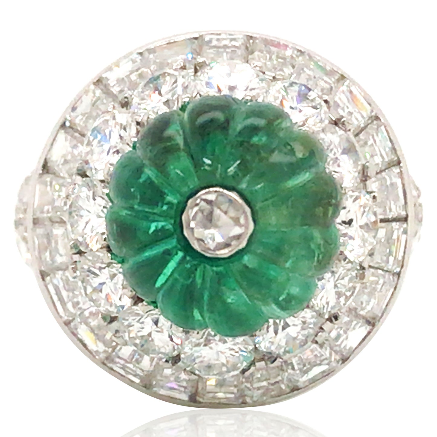 David Webb, Platinum 18K Gold Emerald Diamond Ring, Certificate