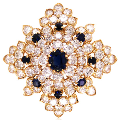 18K Gold Sapphire Diamond Brooch