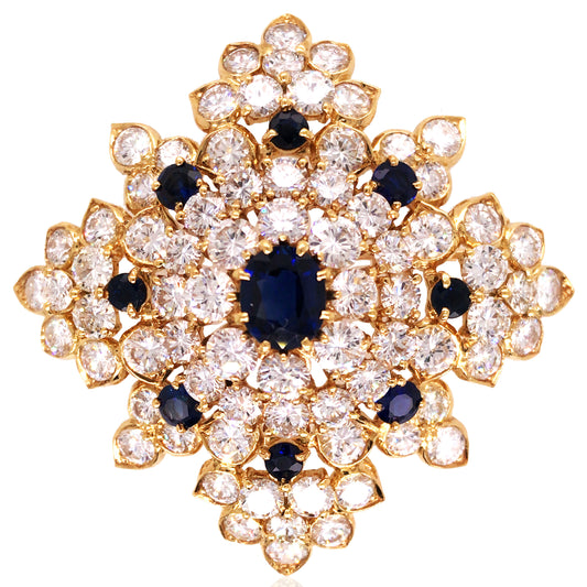 18K Gold Sapphire Diamond Brooch