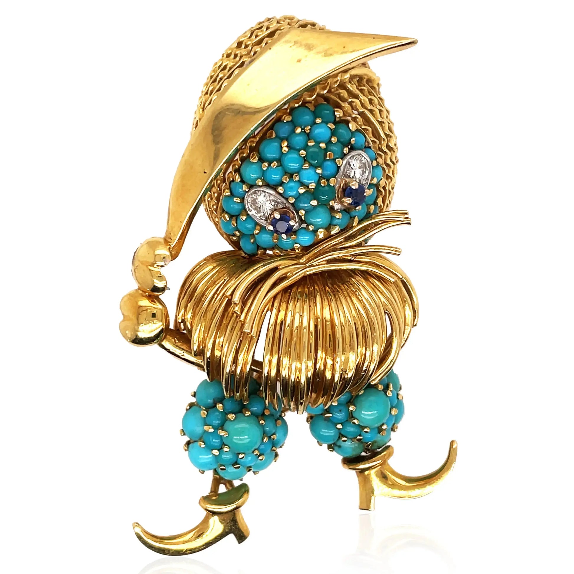 Tiffany, 18K Gold Turquoise Sapphire Diamond Brooch Tiffany