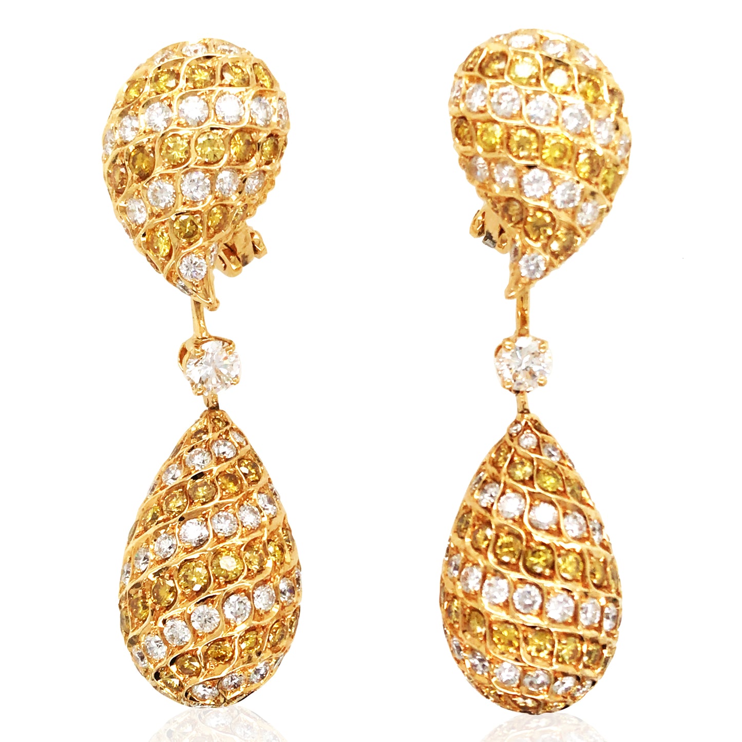 Reza, 18K Gold Yellow Diamond Diamond Earrings, GIA